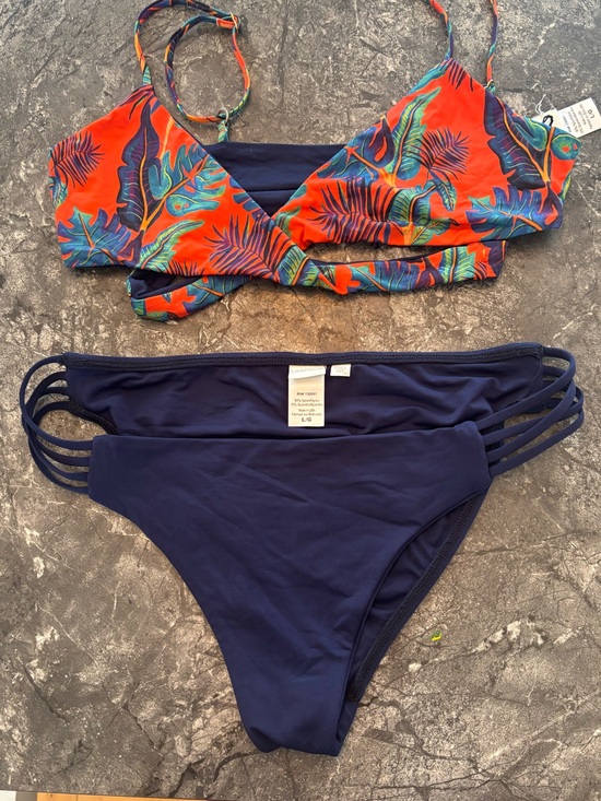 l*space Other - Lspace tropical Print Orange & Navy Bikini Set